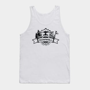 Downhill mountain bike badge with full face helmet and mountains. Enjoy The Ride. Tank Top